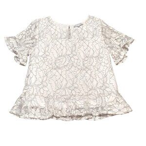 Heartloom Womens White Floral Lace Ruffle Short Sleeve Top